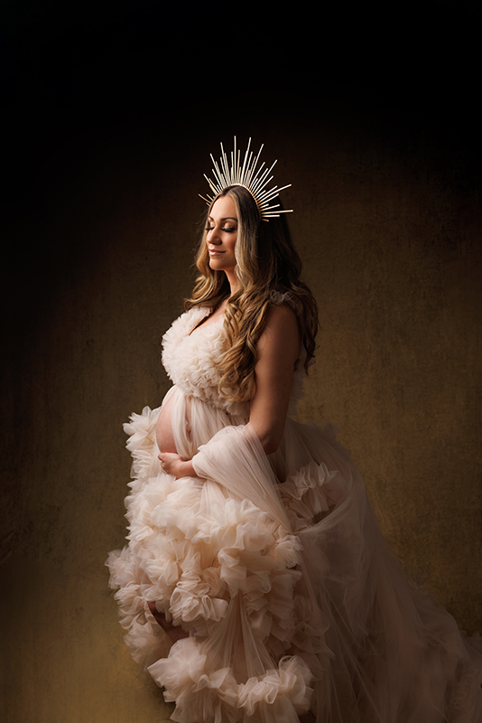 Toronto Maternity Photographer Beautiful Mother in crown and flowing white gown